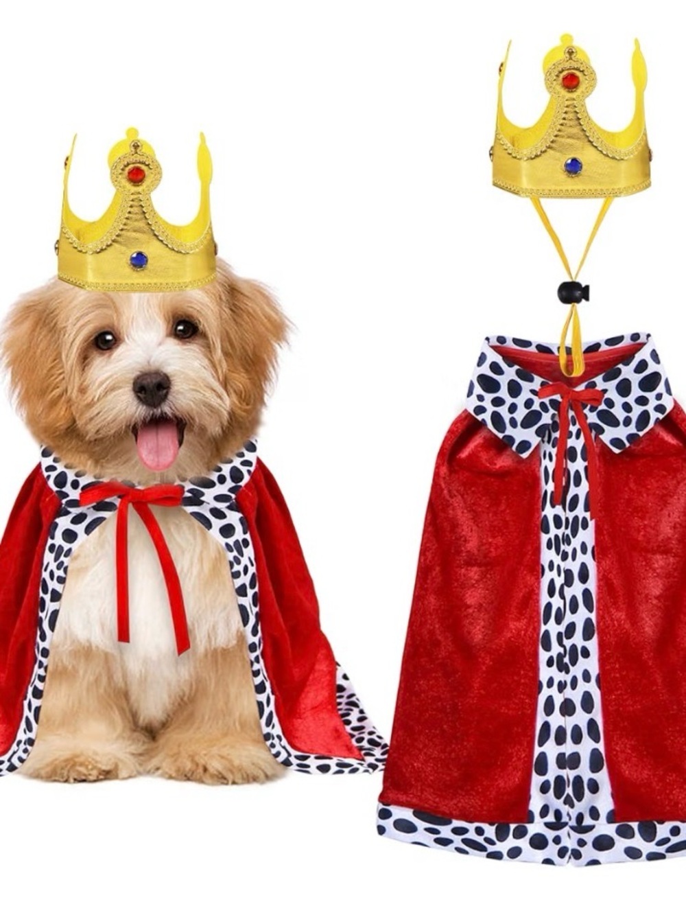 Royal Pet King Costume Cape and Crown Set - Red and Gold